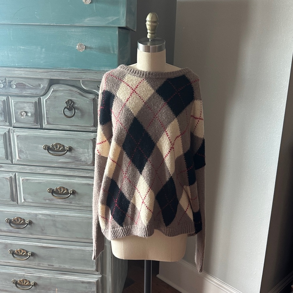 The Great Argyle Crewneck Sweater Tan Red Black - Picture 6 of 12